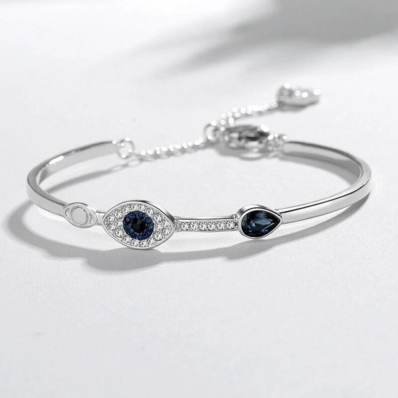 Jewels Galaxy Stainless Steel Anti-Tarnish AD Evil Eye Bangle-Style Bracelet For Women