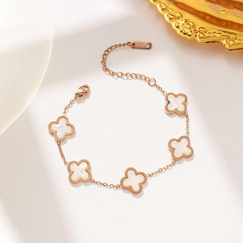 Jewels Galaxy Stainless Steel Anti-Tarnish Clover Mother of Pearl Link Bracelet For Women