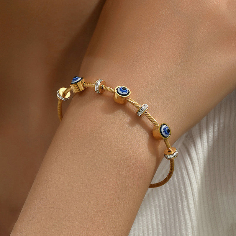 Jewels Galaxy Stainless Steel Gold Plated Evil Eye Anti-Tarnish Bracelet For Women