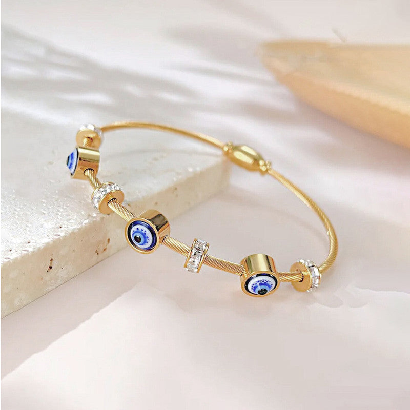 Jewels Galaxy Stainless Steel Gold Plated Evil Eye Anti-Tarnish Bracelet For Women