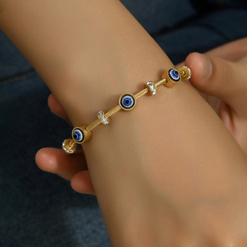 Jewels Galaxy Stainless Steel Gold Plated Evil Eye Anti-Tarnish Bracelet For Women