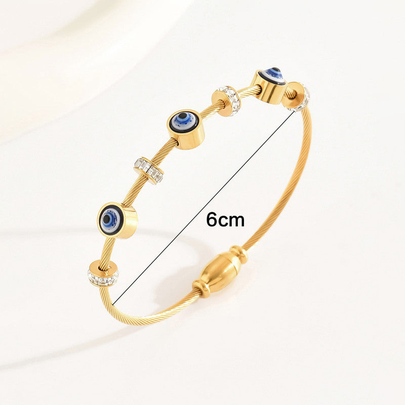 Jewels Galaxy Stainless Steel Gold Plated Evil Eye Anti-Tarnish Bracelet For Women