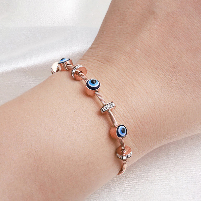 Jewels Galaxy Stainless Steel Gold Plated Evil Eye Anti-Tarnish Bracelet For Women