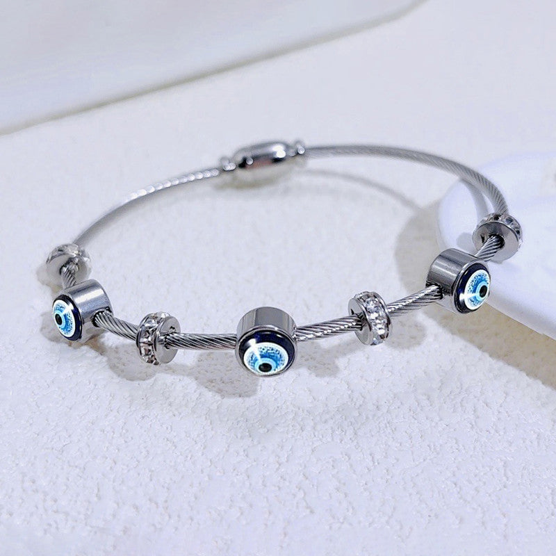 Jewels Galaxy Stainless Steel Gold Plated Evil Eye Anti-Tarnish Bracelet For Women