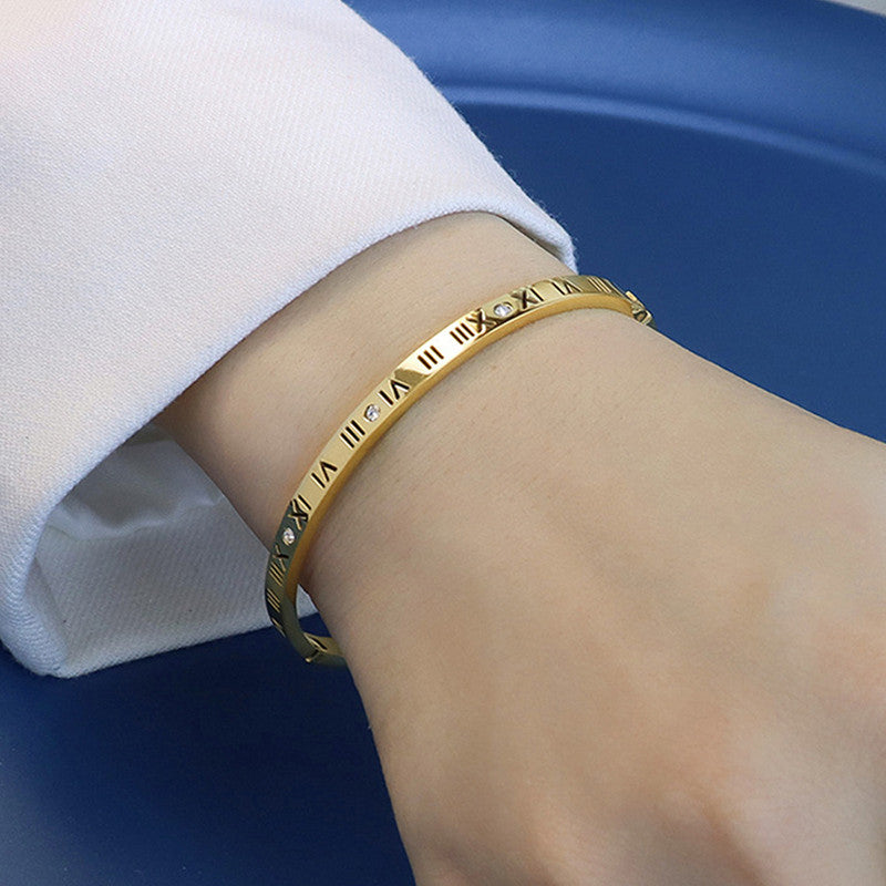 Jewels Galaxy AD Bangle-Style Anti Tarnish Roman Numerals Bracelet