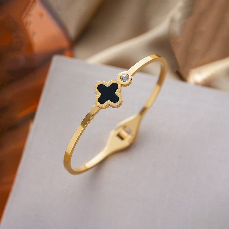 Jewels Galaxy Stainless Steel Bangle-Style Anti Tarnish Clover Bracelet