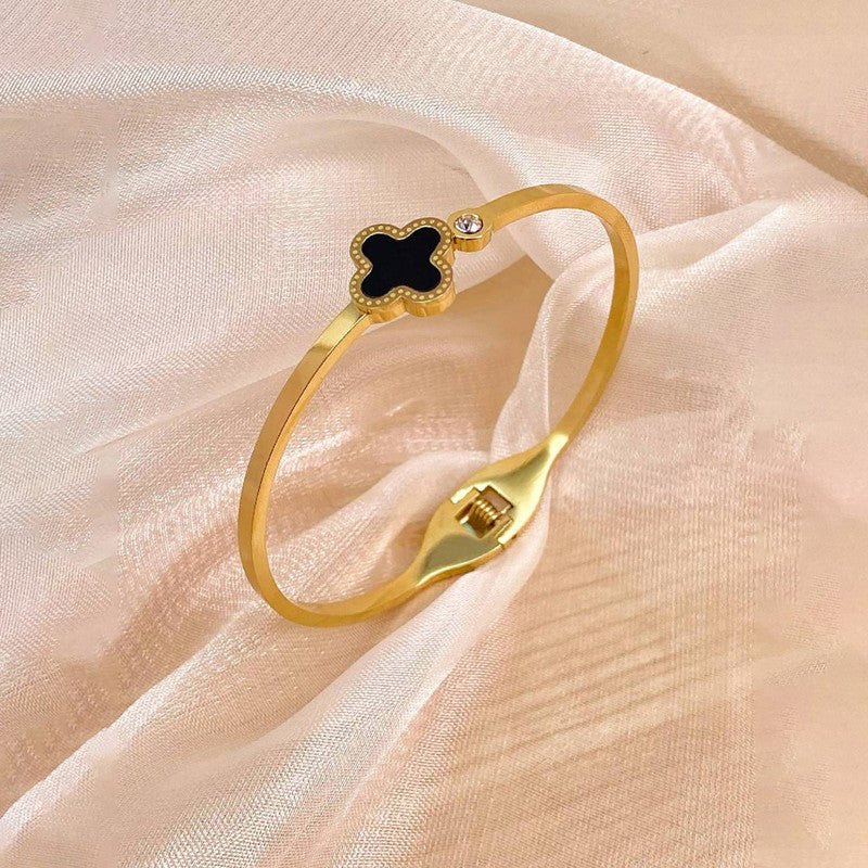 Jewels Galaxy Stainless Steel Bangle-Style Anti Tarnish Clover Bracelet