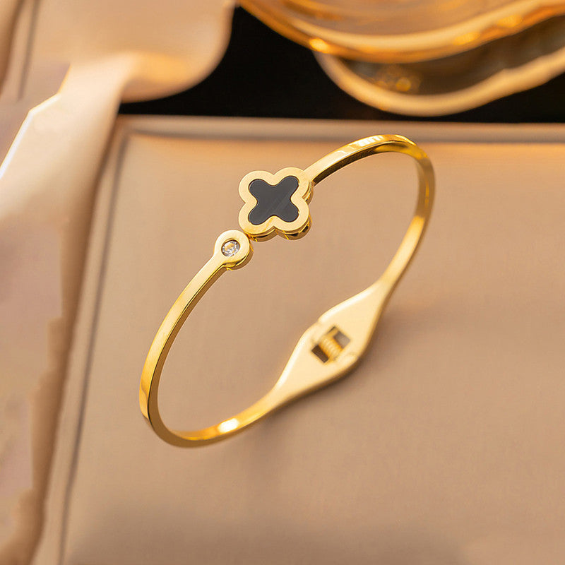 Jewels Galaxy Stainless Steel Bangle-Style Anti Tarnish Clover Bracelet
