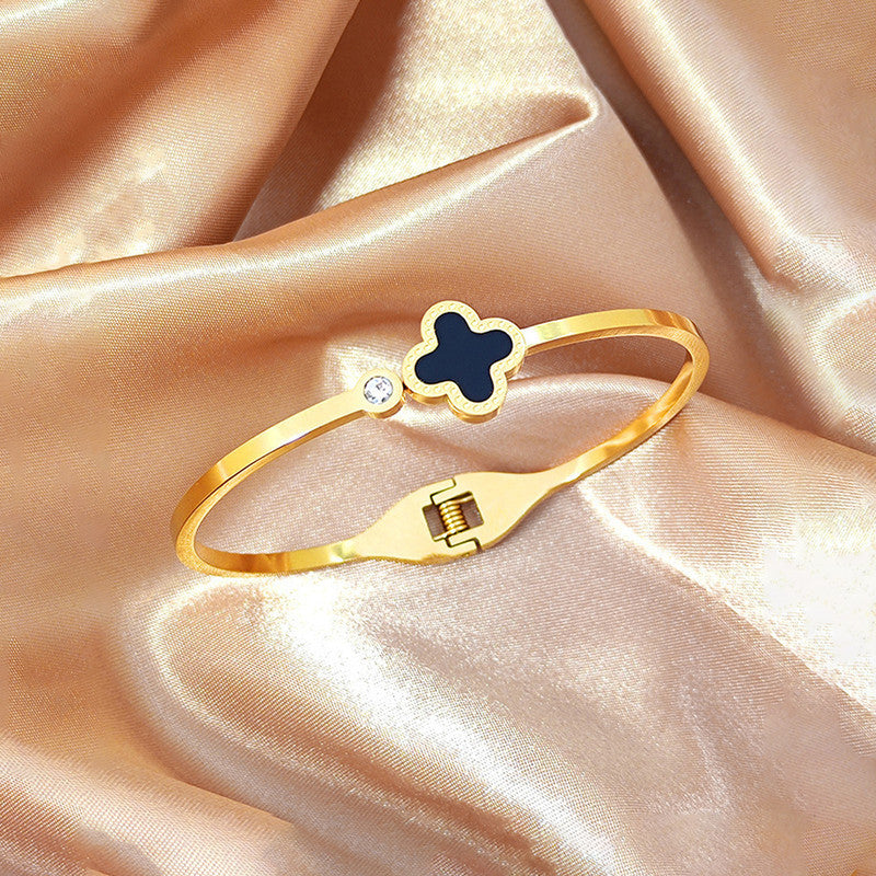 Jewels Galaxy Stainless Steel Bangle-Style Anti Tarnish Clover Bracelet
