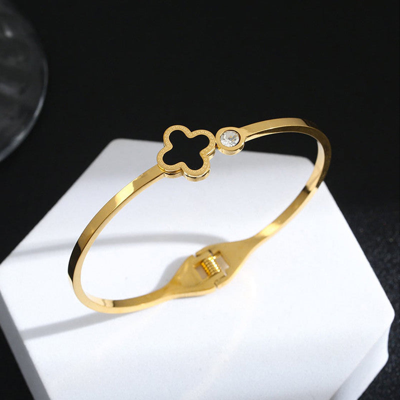 Jewels Galaxy Stainless Steel Bangle-Style Anti Tarnish Clover Bracelet