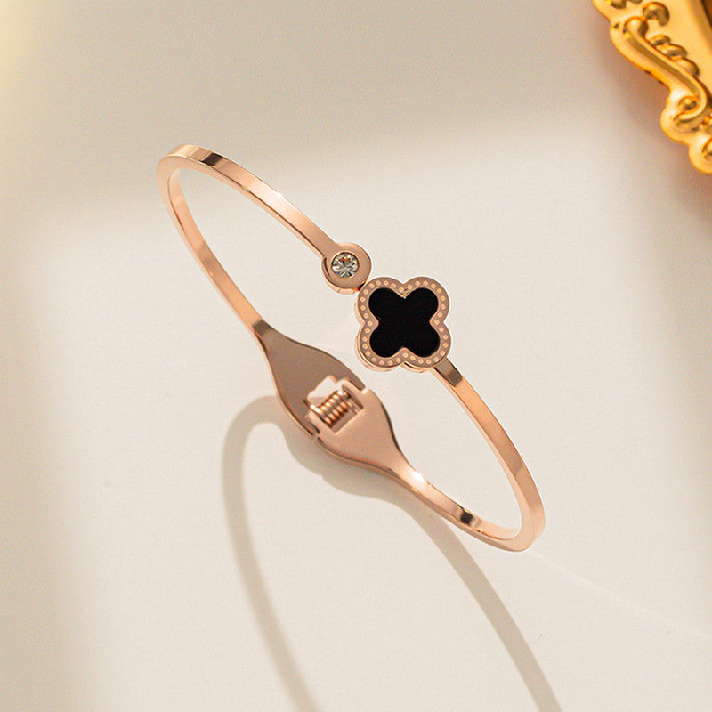 Jewels Galaxy Stainless Steel Bangle-Style Anti Tarnish Clover Bracelet