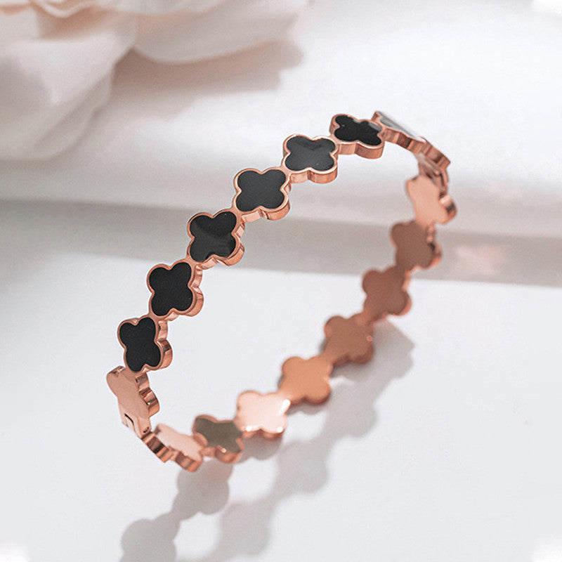 Jewels Galaxy Rose Gold Plated Stainless Steel Clover Themed Bracelet