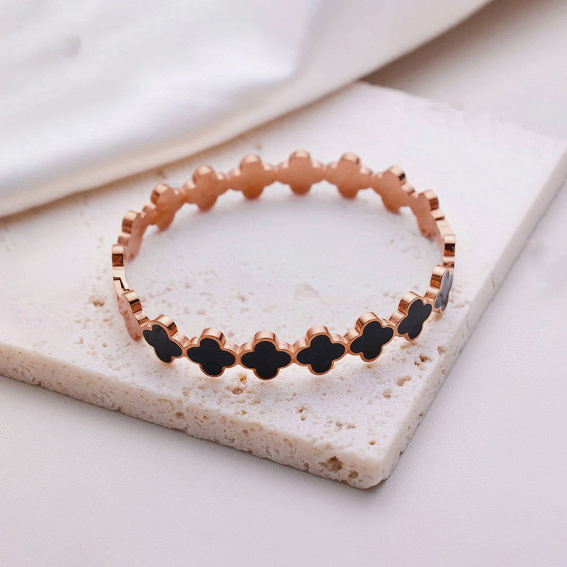 Jewels Galaxy Rose Gold Plated Stainless Steel Clover Themed Bracelet