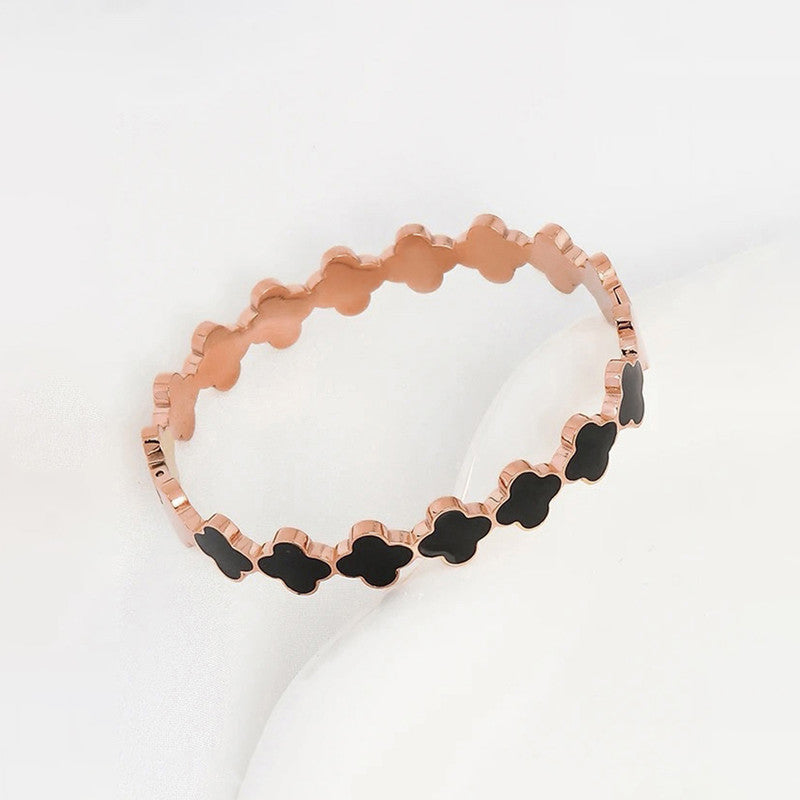 Jewels Galaxy Rose Gold Plated Stainless Steel Clover Themed Bracelet