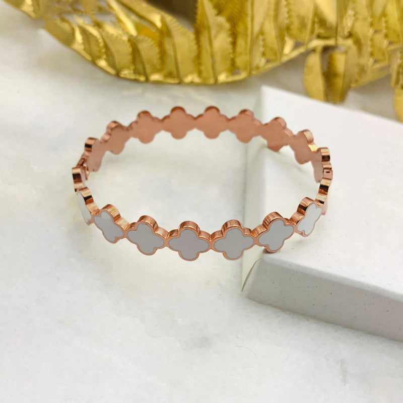 Jewels Galaxy Rose Gold Plated Stainless Steel Clover Themed Bracelet