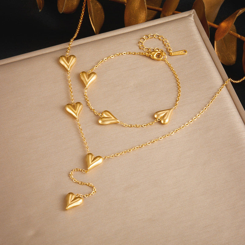 Jewels Galaxy Gold-Plated Anti Tarnish Heart Themed Jewellery Set