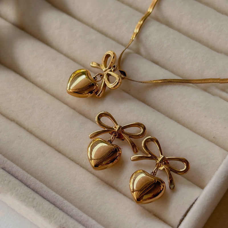 Jewels Galaxy Gold Plated Anti Tarnish Bow-Heart Themed Jewellery Set