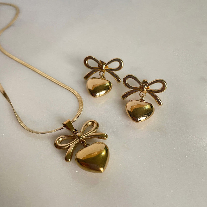 Jewels Galaxy Gold Plated Anti Tarnish Bow-Heart Themed Jewellery Set
