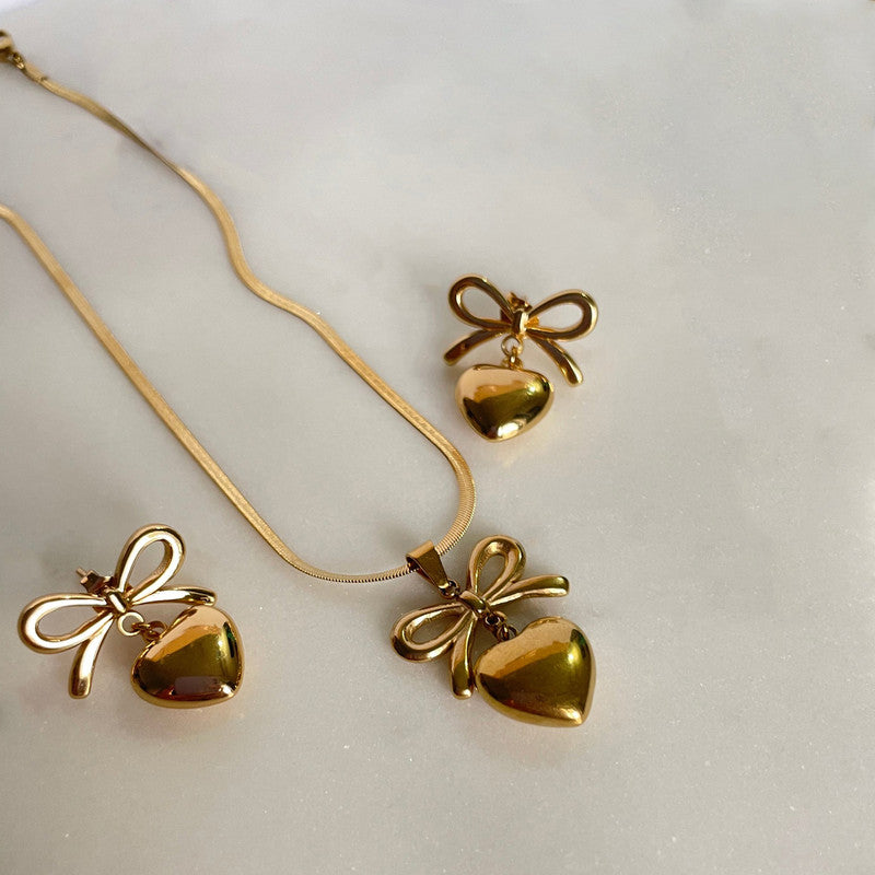 Jewels Galaxy Gold Plated Anti Tarnish Bow-Heart Themed Jewellery Set
