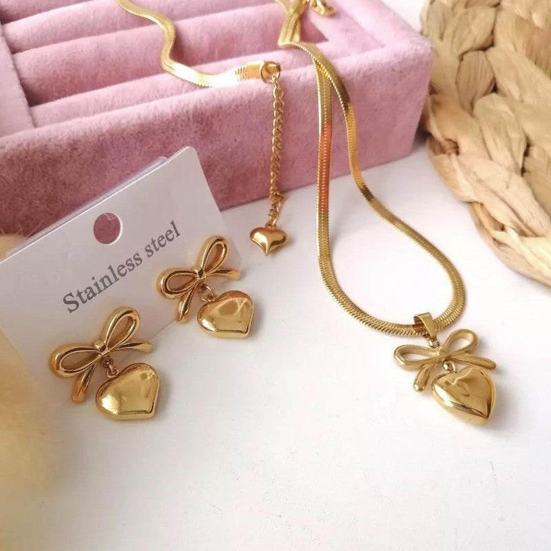 Jewels Galaxy Gold Plated Anti Tarnish Bow-Heart Themed Jewellery Set