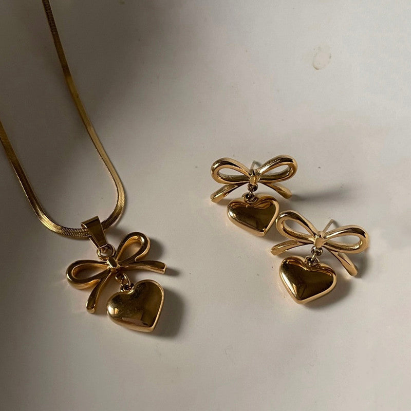 Jewels Galaxy Gold Plated Anti Tarnish Bow-Heart Themed Jewellery Set