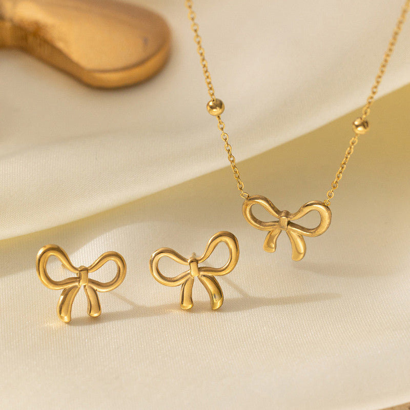 Jewels Galaxy Gold Plated Anti Tarnish Bow Themed Jewellery Set