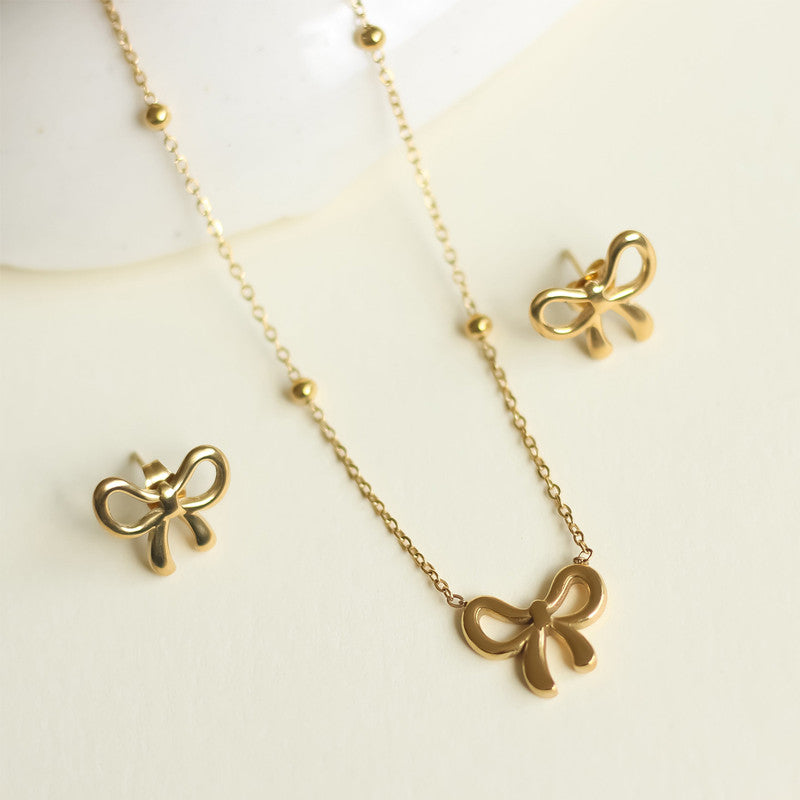Jewels Galaxy Gold Plated Anti Tarnish Bow Themed Jewellery Set