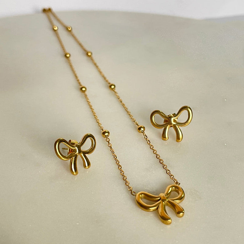 Jewels Galaxy Gold Plated Anti Tarnish Bow Themed Jewellery Set