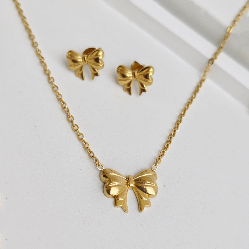 Jewels Galaxy Gold Plated Anti Tarnish Bow Themed Jewellery Set