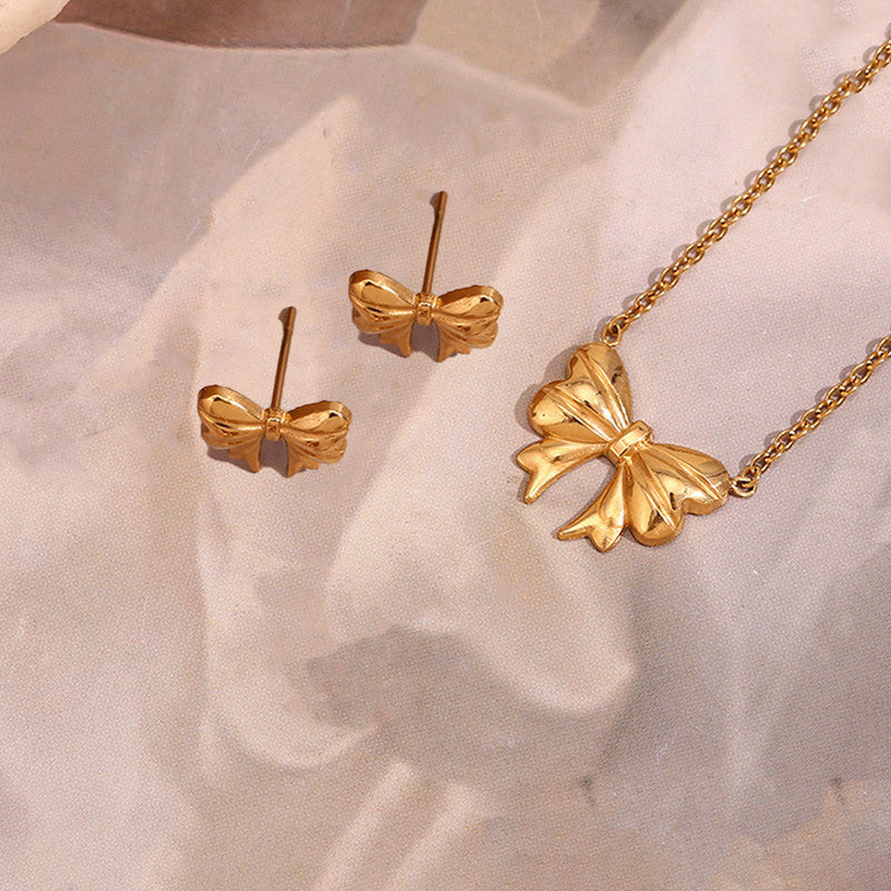 Jewels Galaxy Gold Plated Anti Tarnish Bow Themed Jewellery Set
