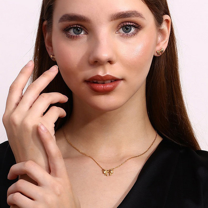 Jewels Galaxy Gold Plated Anti Tarnish Bow Themed Jewellery Set
