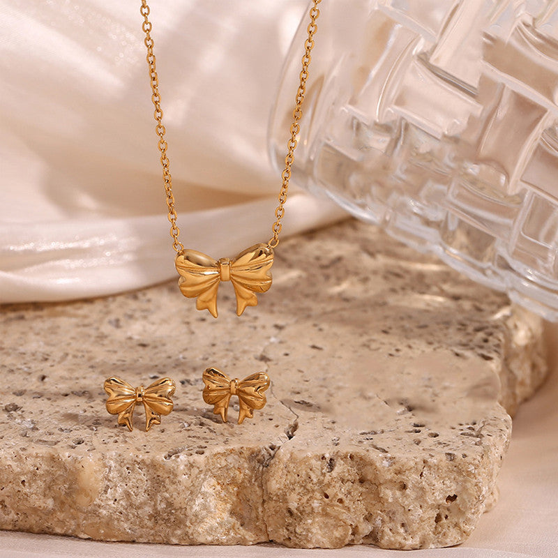 Jewels Galaxy Gold Plated Anti Tarnish Bow Themed Jewellery Set