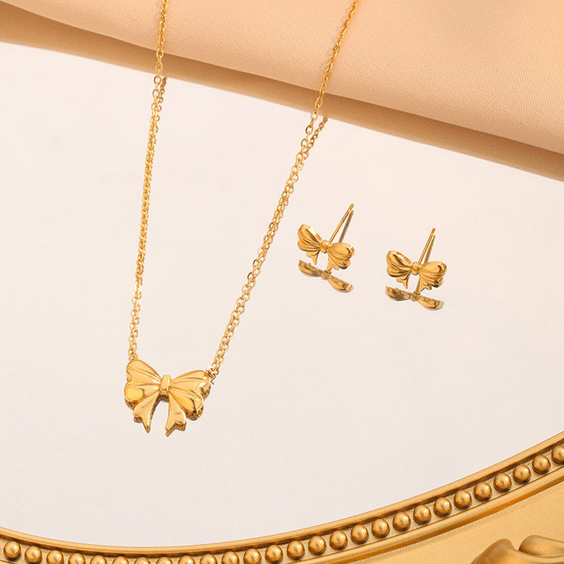 Jewels Galaxy Gold Plated Anti Tarnish Bow Themed Jewellery Set