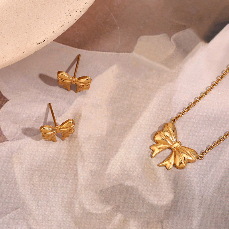 Jewels Galaxy Gold Plated Anti Tarnish Bow Themed Jewellery Set