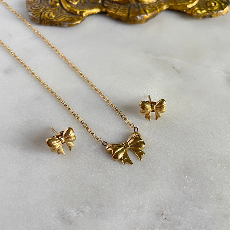 Jewels Galaxy Gold Plated Anti Tarnish Bow Themed Jewellery Set