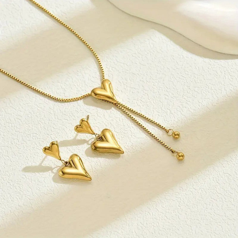 Jewels Galaxy Gold-Plated Anti Tarnish Heart Themed Jewellery Set