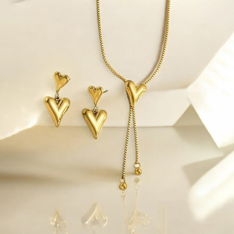 Jewels Galaxy Gold-Plated Anti Tarnish Heart Themed Jewellery Set