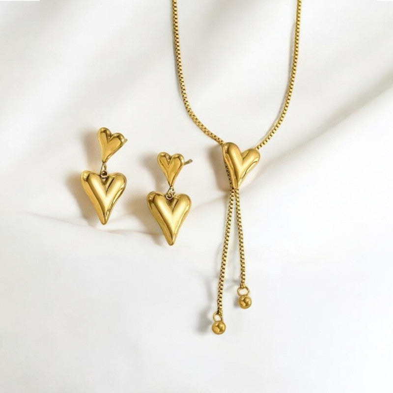 Jewels Galaxy Gold-Plated Anti Tarnish Heart Themed Jewellery Set