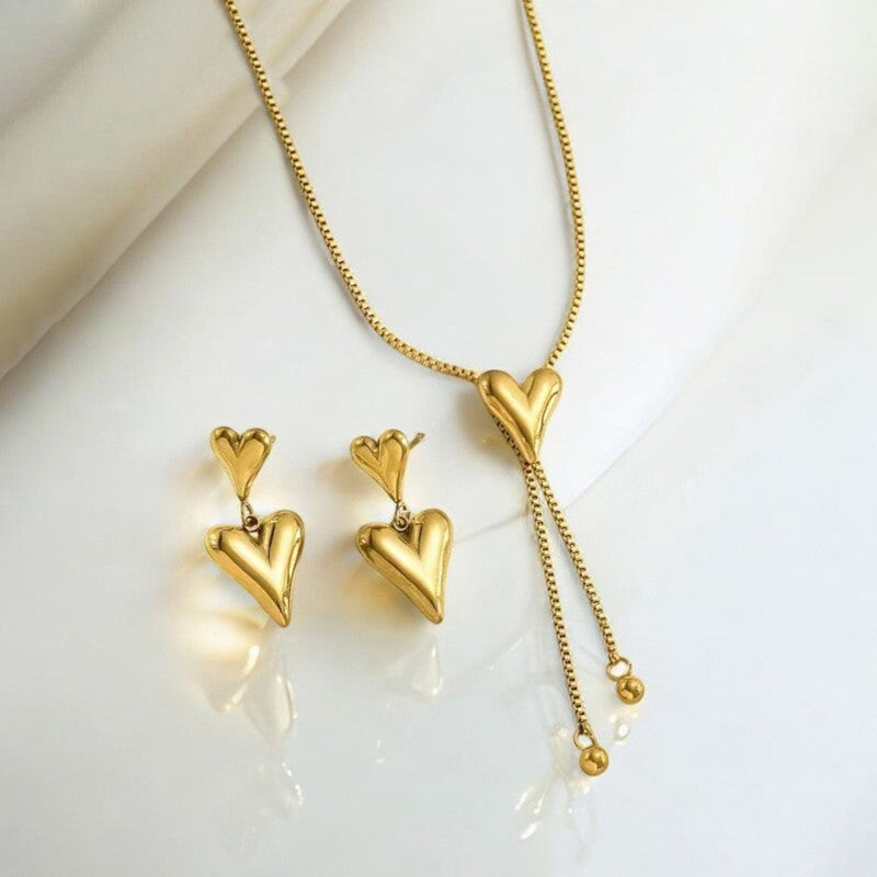 Jewels Galaxy Gold-Plated Anti Tarnish Heart Themed Jewellery Set