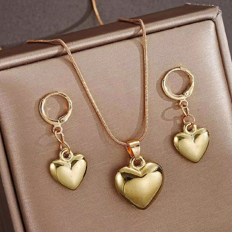 Jewels Galaxy Gold-Plated Anti Tarnish Heart Themed Jewellery Set