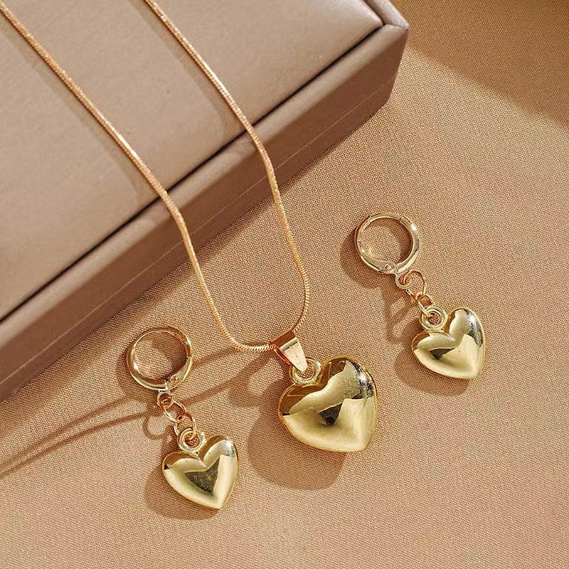 Jewels Galaxy Gold-Plated Anti Tarnish Heart Themed Jewellery Set