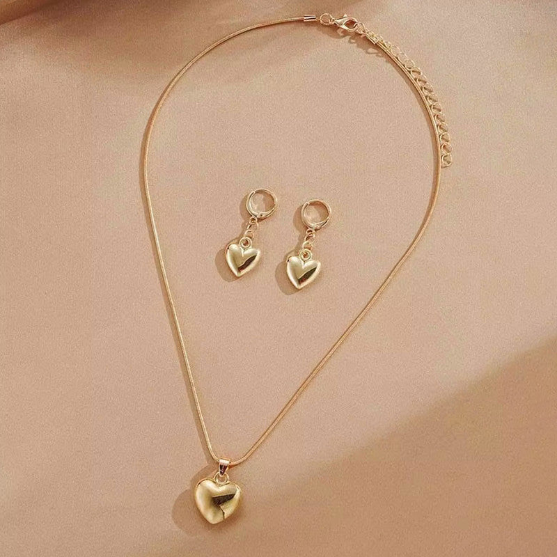 Jewels Galaxy Gold-Plated Anti Tarnish Heart Themed Jewellery Set
