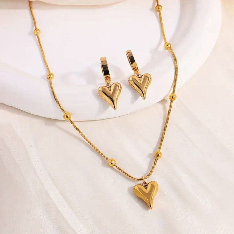 Jewels Galaxy Gold-Plated Anti Tarnish Heart Themed Jewellery Set