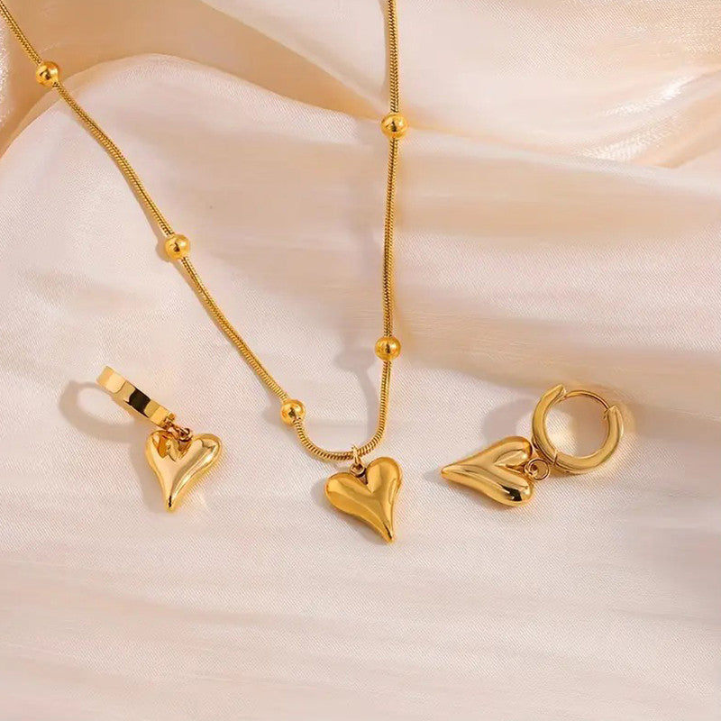 Jewels Galaxy Gold-Plated Anti Tarnish Heart Themed Jewellery Set