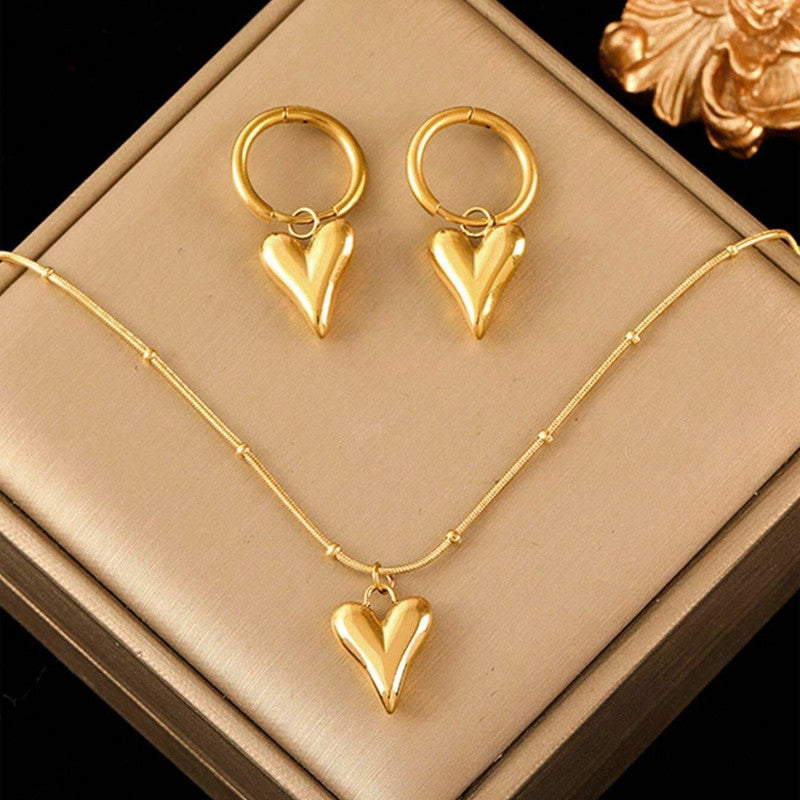 Jewels Galaxy Gold-Plated Anti Tarnish Heart Themed Jewellery Set