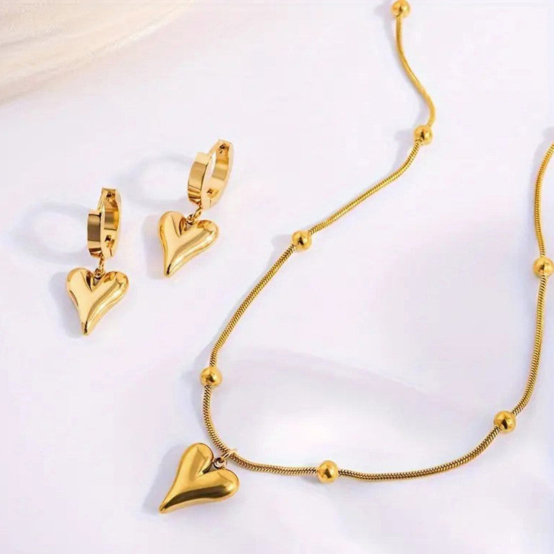 Jewels Galaxy Gold-Plated Anti Tarnish Heart Themed Jewellery Set