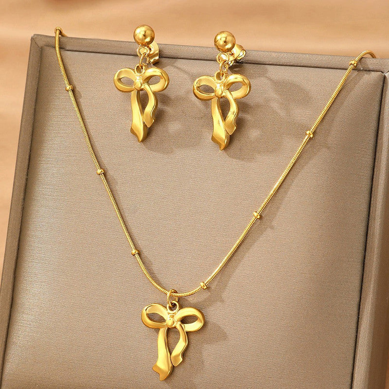 Jewels Galaxy Gold-Plated Stainless Steel Anti Tarnish Infinity Bow Pendant Set