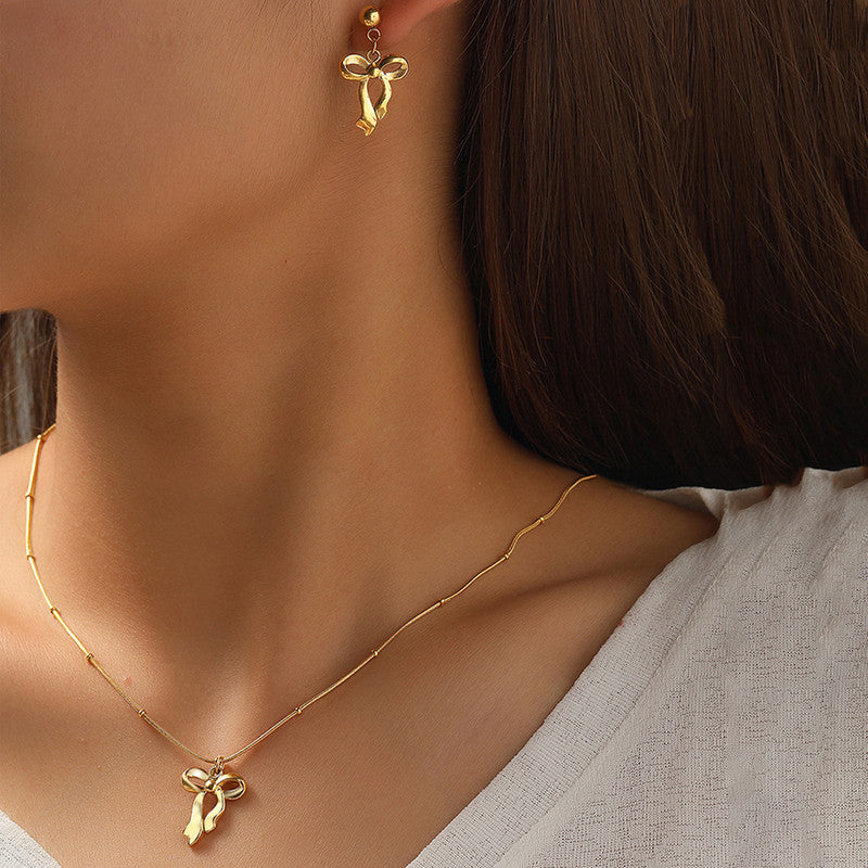 Jewels Galaxy Gold-Plated Stainless Steel Anti Tarnish Infinity Bow Pendant Set