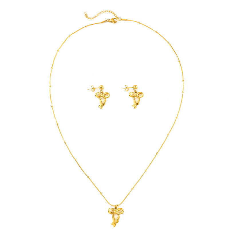 Jewels Galaxy Gold-Plated Stainless Steel Anti Tarnish Infinity Bow Pendant Set