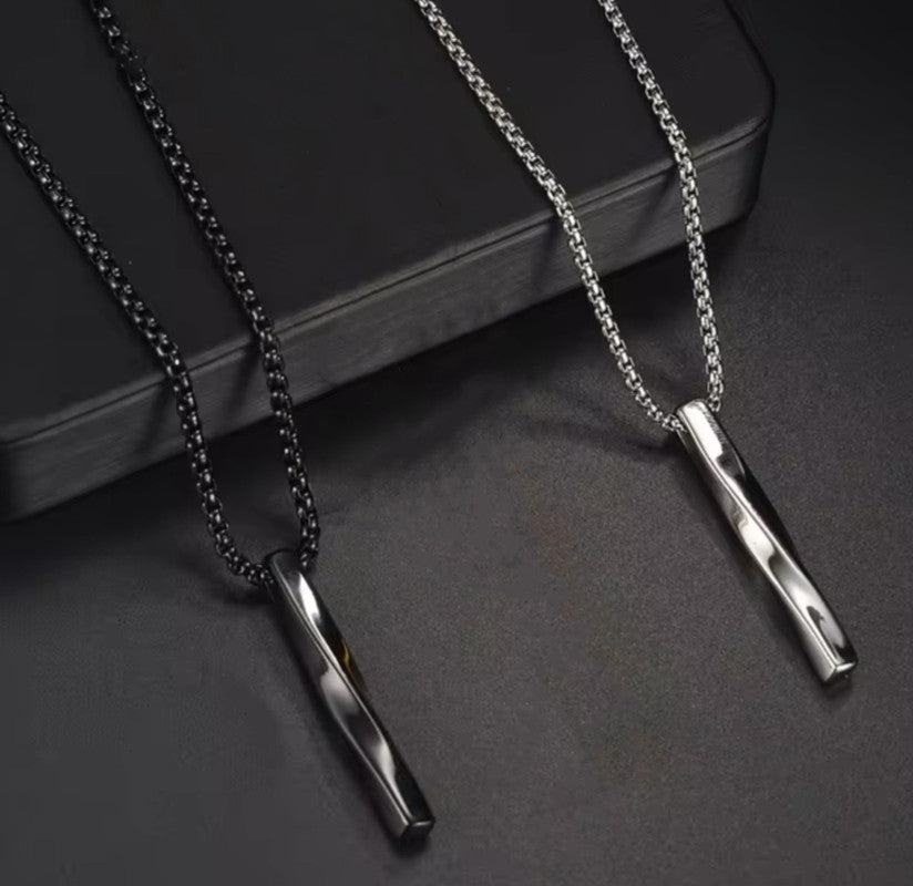 Jewels Galaxy Black Silver Plated Stainless Steel Anti Tarnish Twisted Bar Shaped Pendant